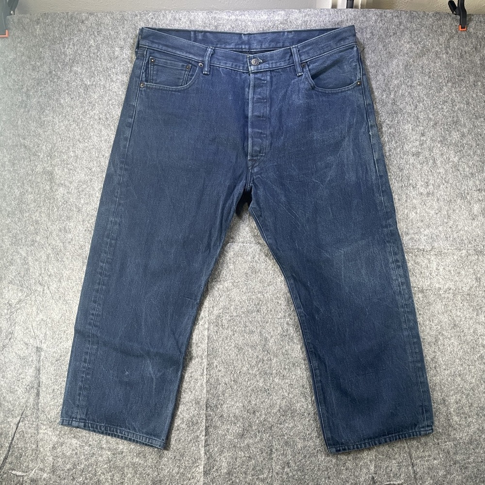 Levis 501XX Jeans Mens 38x23 CROPPED Blue Denim Button Fly Straight Leg